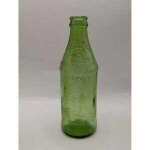 Vintage 7-Up Green Glass Soda Bottle 10oz Embossed Logo Dispose of Properly 8in